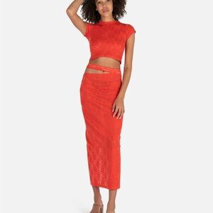 Eckhaus Latta Red Maxi Pencil Skirt Cut Out Two-Piece